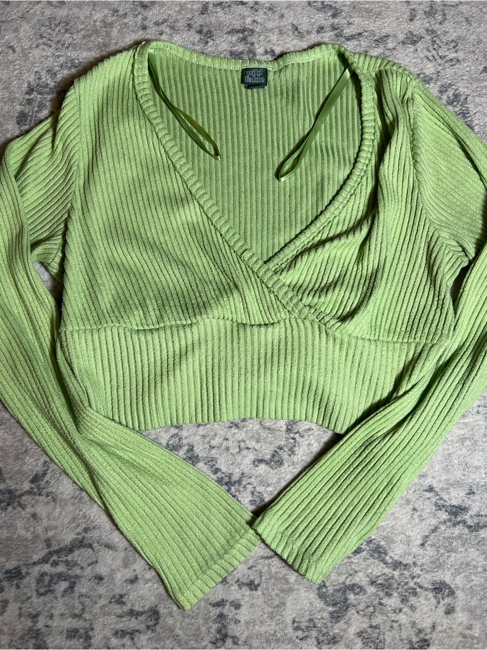 Ribbed Wrap Crop Top - Lime Green